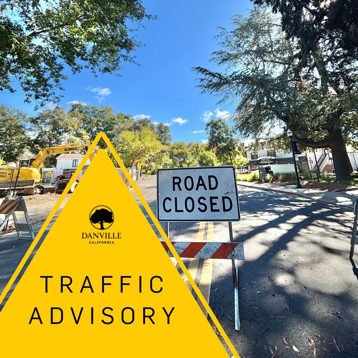 sign showing front street with road closed and traffic advisory signs